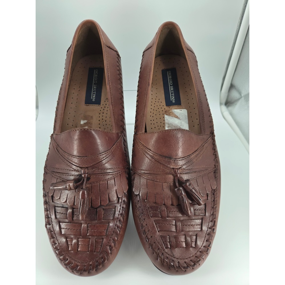 Giorgio Brutini Bartell Brown Leather Woven Kiltie Tassel Loafers Mens 11 M